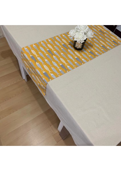 Alaçatı Balık Desenli Runner, Duck Kumaş Runner, Su ve Leke Itici | Dayanıklı, Modern Tasarım 35X120 cm fiyatları