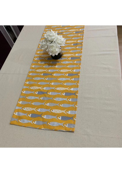 Alaçatı Balık Desenli Runner, Duck Kumaş Runner, Su ve Leke Itici | Dayanıklı, Modern Tasarım 35X120 cm fırsatları