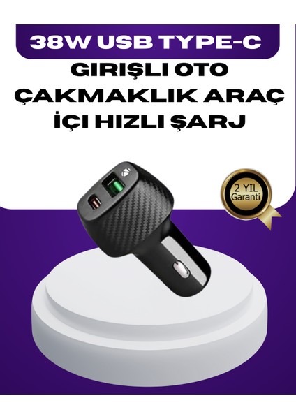 38W Çift Çıkışlı Araç Şarj Cihazı – Type-C ve USB Pd Destekli