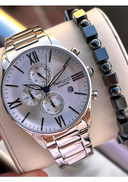 Çelik Kordon Iç Fonksiyonları Aktif 2 Yıl Garantili Erkek Kol Saati+Bileklik F.FGG233.02