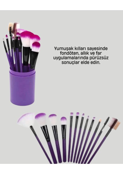 12’li Profesyonel Makyaj Fırça Seti Ultra Yumuşak Sentetik Kıllı modelleri