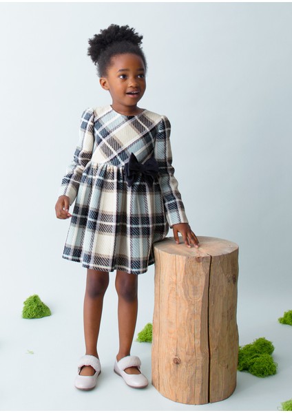 4-10 Yaş Arası Ekose Elbise - Mavi