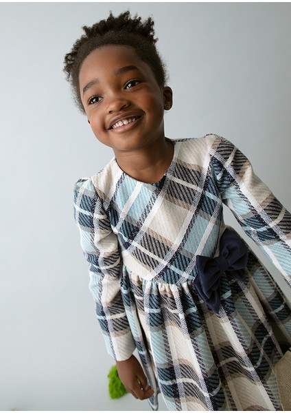 4-10 Yaş Arası Ekose Elbise - Mavi fiyatları