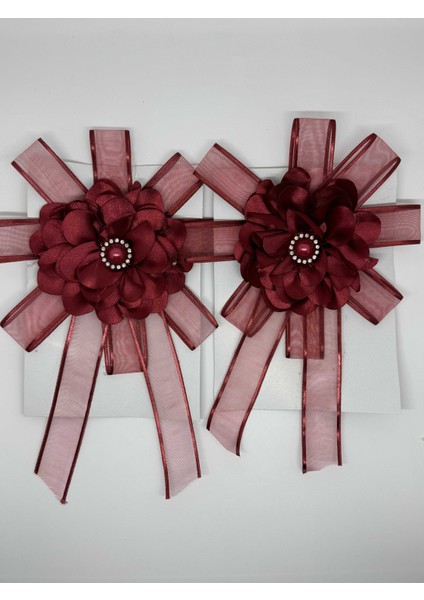 Gelin Bohçası Için Çiçek Motifli 2 Adet Bordo Bohça Çiçeği
