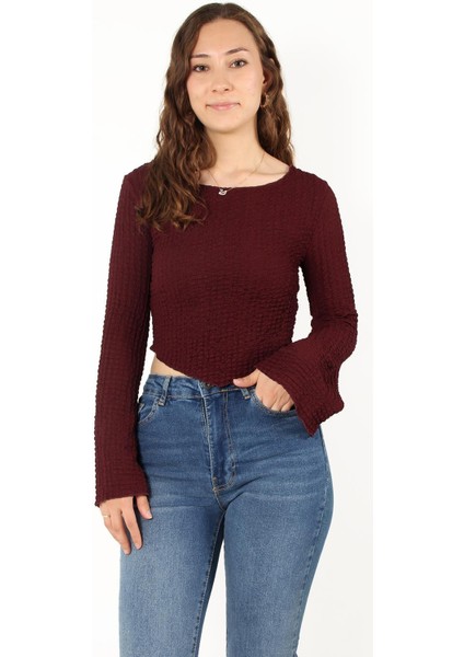 6552 (N-2034) Ispanyol Kol Bubble Raşel Crop Bluz