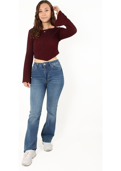6552 (N-2034) Ispanyol Kol Bubble Raşel Crop Bluz