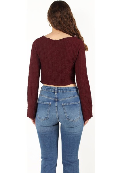 6552 (N-2034) Ispanyol Kol Bubble Raşel Crop Bluz