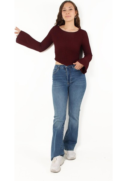 6552 (N-2034) Ispanyol Kol Bubble Raşel Crop Bluz