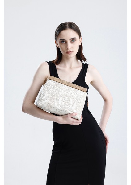 Kadın Krem Otantik Desen Clutch Çanta fırsatları