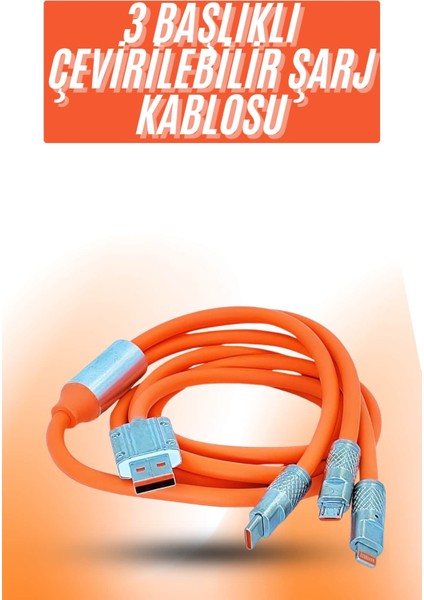 Çoklu Şarj Kablosu USB Type-C Ios Uyumlu 120W Hızlı Şarj Kablosu