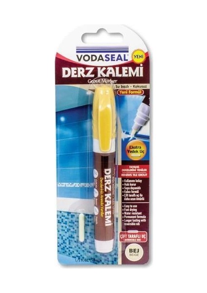 Vodaseal Çift Uçlu Su Bazlı Kokusuz Kalıcı Derz Kalemi Bej