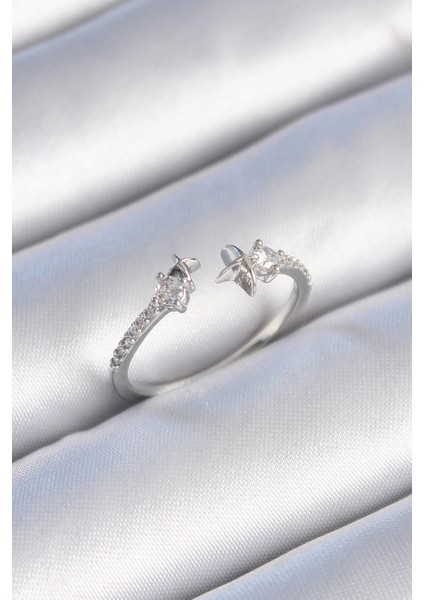 Bfs Pirinç Gümüş Renk Zirkon Taş Detay Yıldız Model Kadın Yüzük