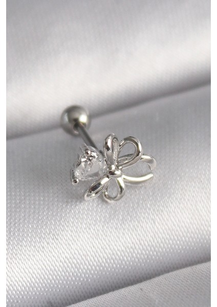 Bfs 316L Çelik Gümüş Renk Zirkon Taş Detay Kurdele Model Tragus Piercing