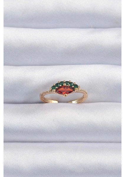 Bfs Pirinç Altın Renk Renkli Zirkon Taşlı Ayarlanabilir Karpuz Model Yüzük