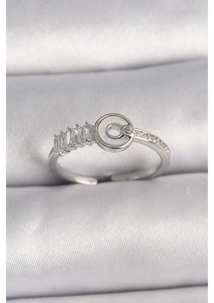 Bfs Pirinç Gümüş Renk Zirkon Taşlı Ayarlanabilir Kadın Yüzük