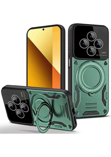 Bfs Xiaomi Redmi 14C Kılıf Joy Lens Standlı Kapak - Koyu Yeşil
