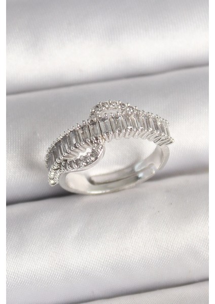 Bfs Pirinç Gümüş Renk Su Yolu Zirkon Taşlı Ayarlanabilir Model Kadın Yüzük