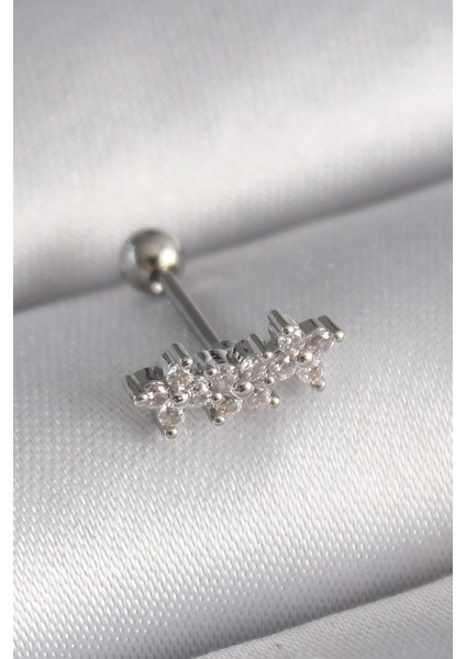 Bfs 316L Çelik Gümüş Renk Zirkon Taşlı Yonca Tragus Piercing