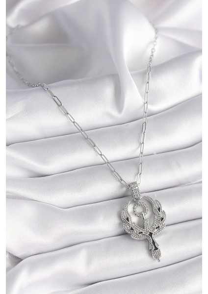 Bfs 316L Çelik Gümüş Renk Zirkon Taşlı Anka Kuşu Model Kadın Kolye fiyatları