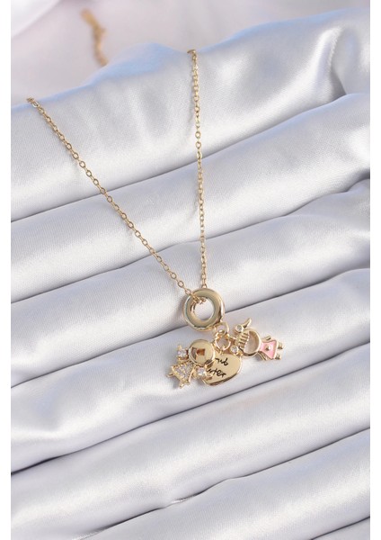 Bfs 316L Çelik Gold Renk Zirkon Taş Detay Çocuk Figür Charm Model Kadın Kolye fiyatları