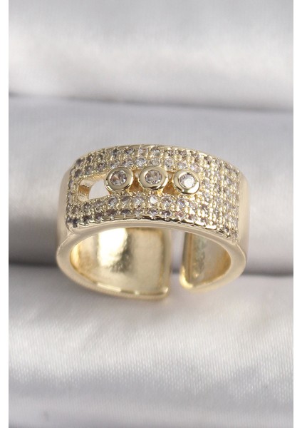 Bfs Pirinç Gold Renk Zirkon Taşlı Messika Model Ayarlanabilir Kadın Yüzük