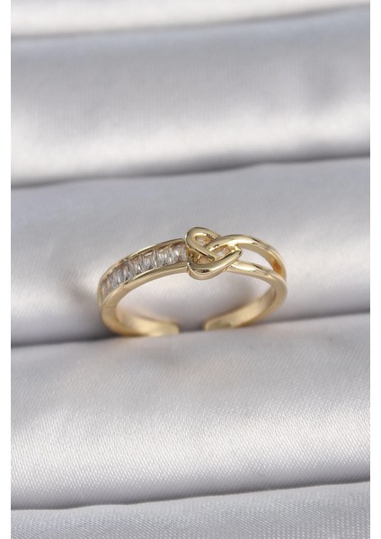 Bfs Pirinç Gold Renk Ayarlanabilir Zirkon Taşlı Düğüm Kalp Model Kadın Yüzük