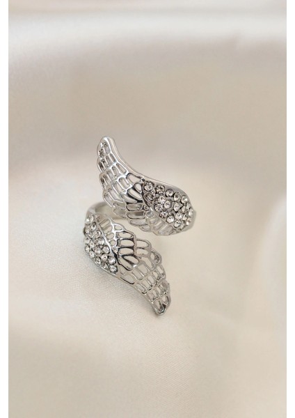 Bfs Ayarlamalı Silver Renk Metal Zirkon Taşlı Kanat Yüzük