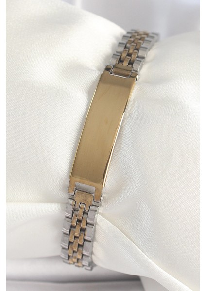 Bfs 316L Çelik Gold Gümüş Renk Kalın Zincir Künye Model Erkek Bileklik