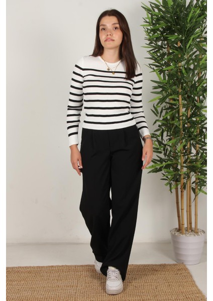 2059 Çizgili Bisiklet Yaka Kazak