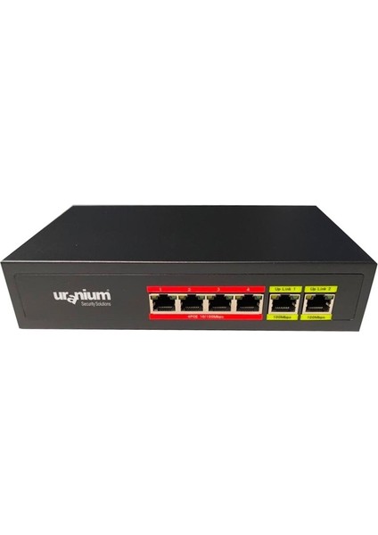 Uranıum POE-4002-48W 4 Port 10/100 + 2 Port 10/100 RJ45 Uplınk Watch-Dog Poe Swıtch(Realtek Chıpset)