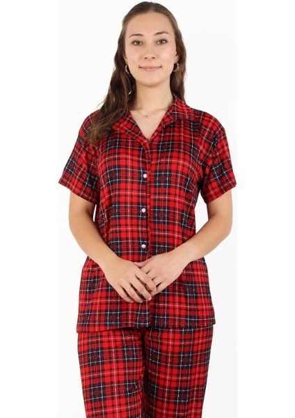 15669 Pegasus Gömlek Yaka Kısa Kol Üst Uzun Alt Ekose Pijama Takımı