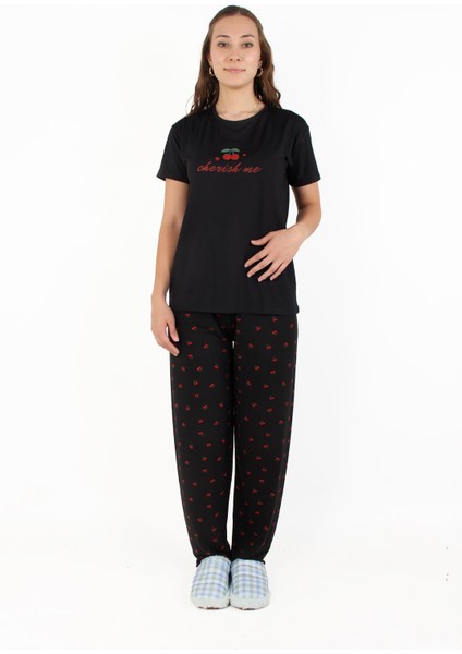 3203 Milan Sıfır Yaka Kısa Kol Üst Uzun Alt Cherish Me Pijama Takımı