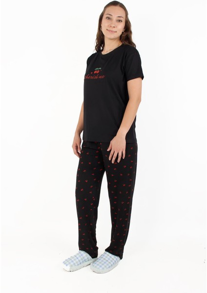 3203 Milan Sıfır Yaka Kısa Kol Üst Uzun Alt Cherish Me Pijama Takımı