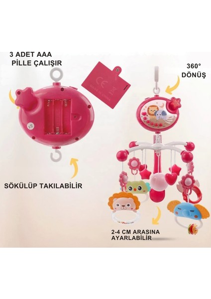 Pilli Işıklı Müzikli Projektörlü Kumandalı Sabitlemeli Dönence Çıngıraklı Dişlikli Bebek Yatıştırıcı Kırmızı ve Mavi modelleri