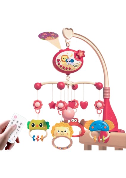 Pilli Işıklı Müzikli Projektörlü Kumandalı Sabitlemeli Dönence Çıngıraklı Dişlikli Bebek Yatıştırıcı Kırmızı ve Mavi indirimleri