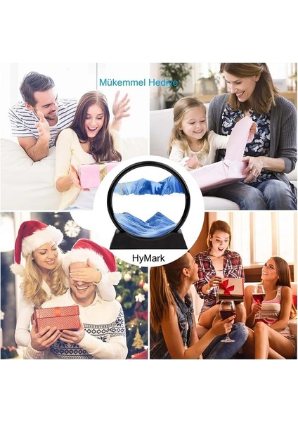 Hareketli 3D Kum Saati 30CM Büyük Boy Mavi Yuvarlak 12INCH Cam Dekoratif Sanatsal Rahatlatıcı modelleri