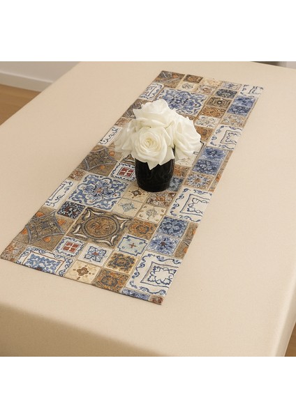 Etnik Desenli Runner, Duck Kumaş Runner, Su ve Leke Itici | Dayanıklı, Modern Tasarım 40X145 cm