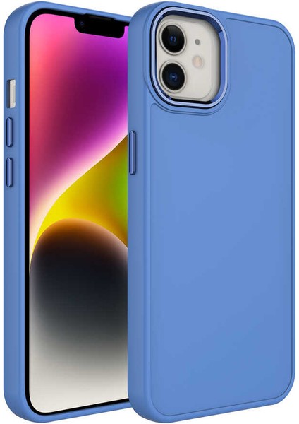 iPhone 12 Uyumlu Metal Çerçeve ve Buton Tasarımlı Silikon Lckc Luna Kapak-Lavendery Gray