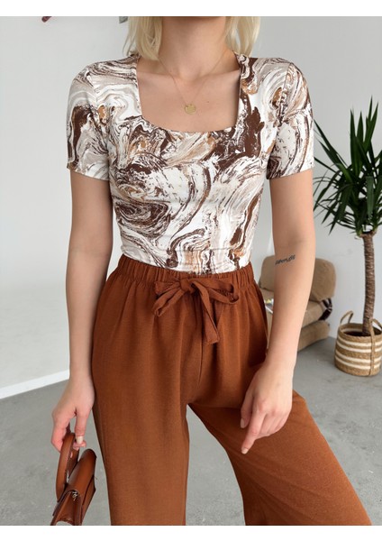 Kadın Kare Yaka Uzun Kollu Viskon Bluz