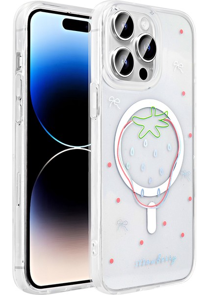 iPhone 14 Pro Kılıf M-Safe Şarj Özellikli Şeffaf Zore Folk Sert Kapak - Papatya fiyatları
