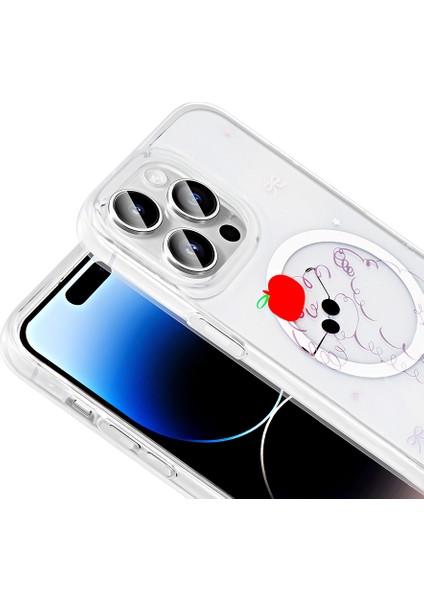 iPhone 14 Pro Kılıf M-Safe Şarj Özellikli Şeffaf Zore Folk Sert Kapak - Papatya