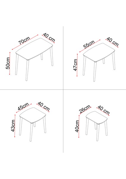 Arvia Beyaz Modern 4'lü Zigon Sehpa Takımı indirimleri