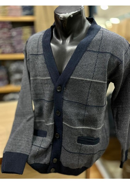 Erkek Triko Düğmeli Cepli Desenl Ihırka