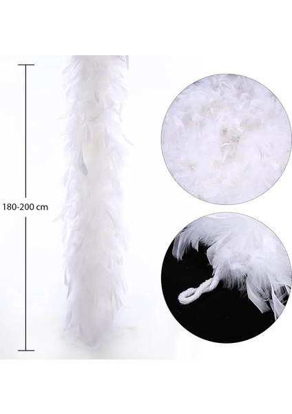 Bfs Beyaz Renk Kabarık Kalın Otriş Boa Tüy 6 cm Genişlik 180-200 cm Uzunluk