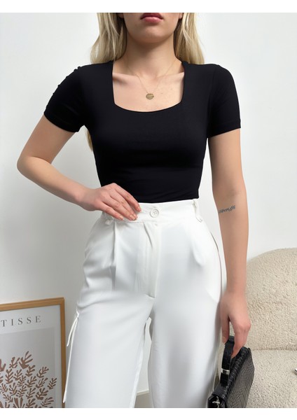 Kadın Kare Yaka Uzun Kollu Viskon Bluz fırsatları