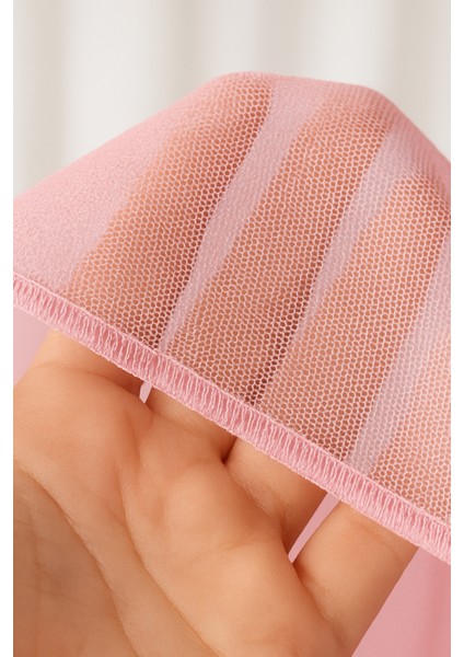 Pembe Tül Perde, Kız Çocuk Odası, Sık Pile, Düz, Sade, Tül Perde, Kornişli, Pembe