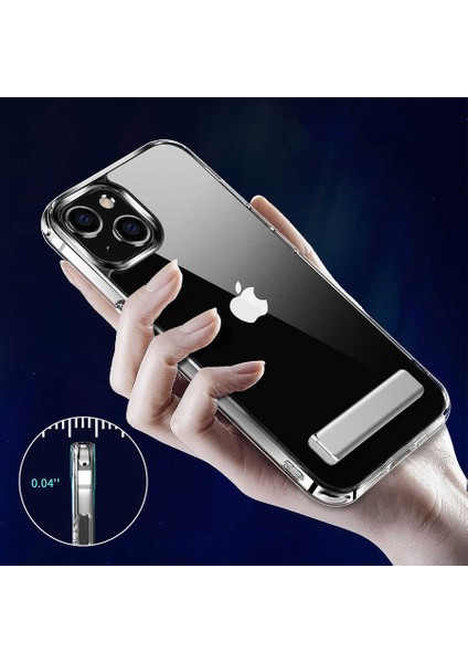 iPhone 14 Uyumlu Standlı Şeffaf Silikon Lckc L-Stand Kapak-Renksiz fırsatları