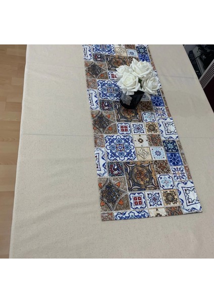 Etnik Desenli Runner, Duck Kumaş Runner, Su ve Leke Itici | Dayanıklı, Modern Tasarım 40X110 cm