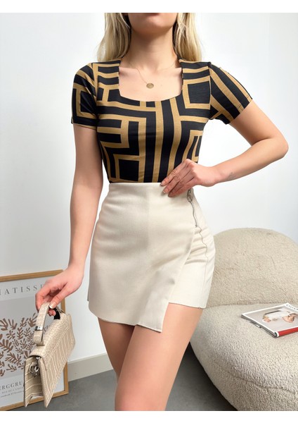 Kadın Kare Yaka Uzun Kollu Viskon Bluz fırsatları