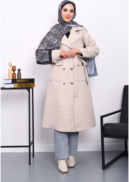 Taş Kuşaklı Cep Detaylı Kapitone Kaban